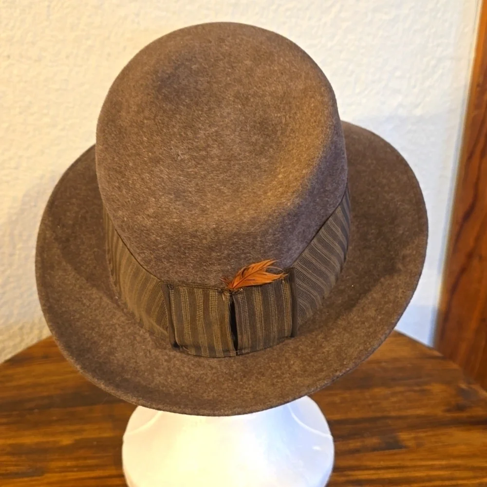 J. Karant Mens Brown Neutral Wool Fedora Dress Hat Vintage Sz.6 7/8